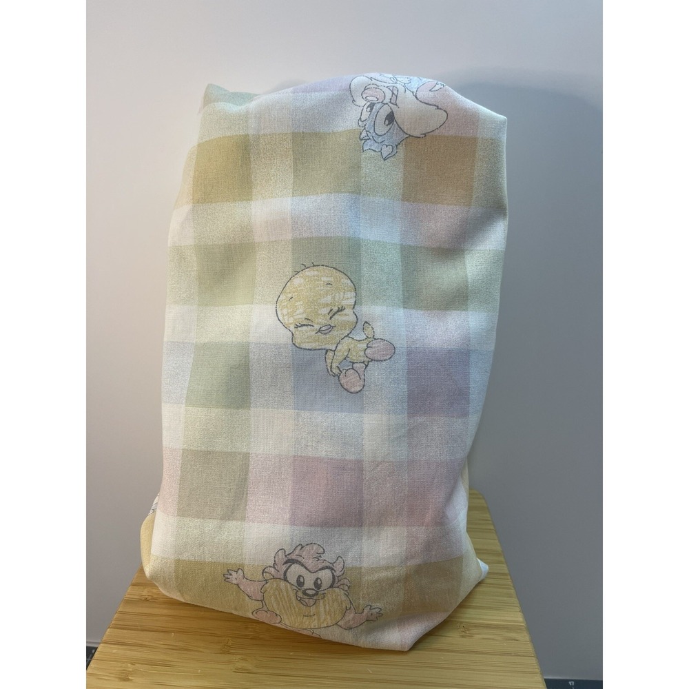 VTG 2000 Baby Looney Tunes Bugs Bunny Taz Tweety Bird Pastel‎ Fitted Crib Sheet
